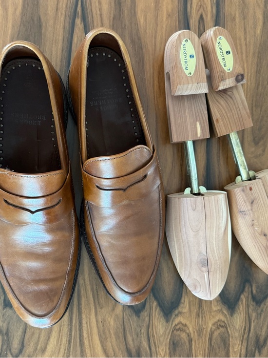 Brooks Brothers Made in Italy Cognac Leather Penny Loafers Men’s w/ Wood Insert